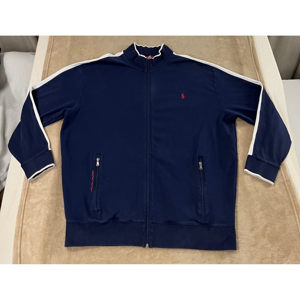Polo Ralph Lauren Jacket Mens size 2XLT Navy‎ Blue Full Zip performance cotton